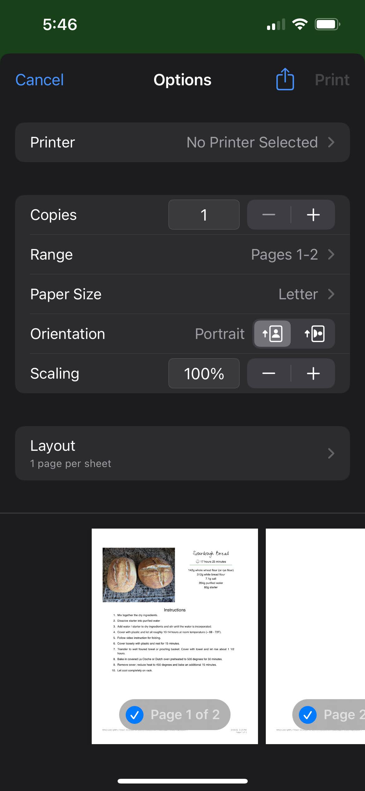 iOS print display
