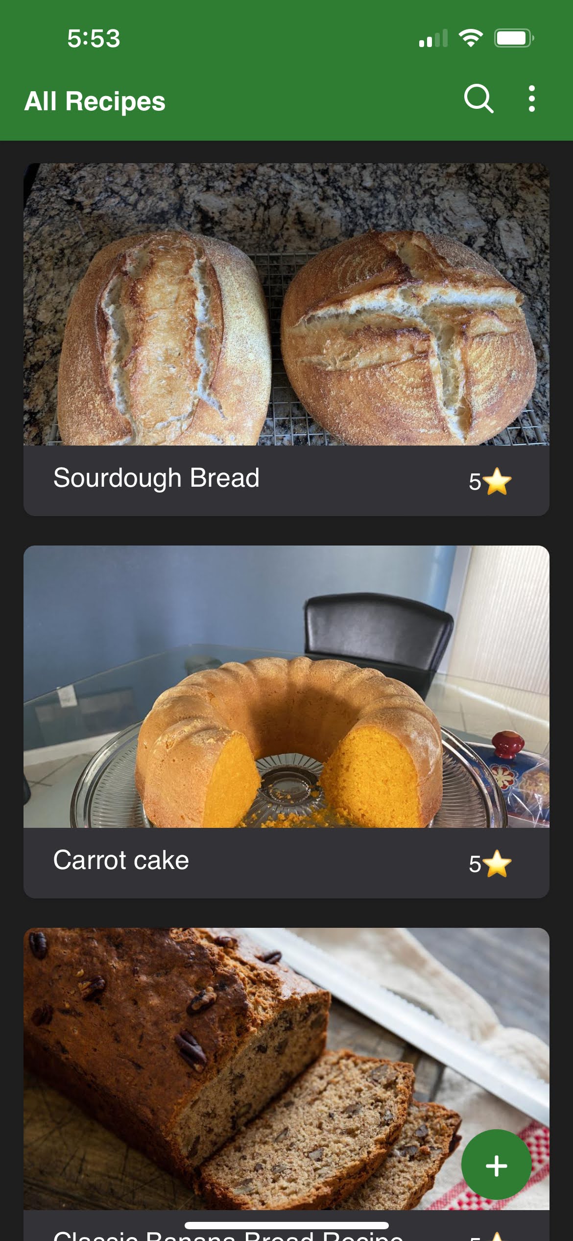 iOS recipe list