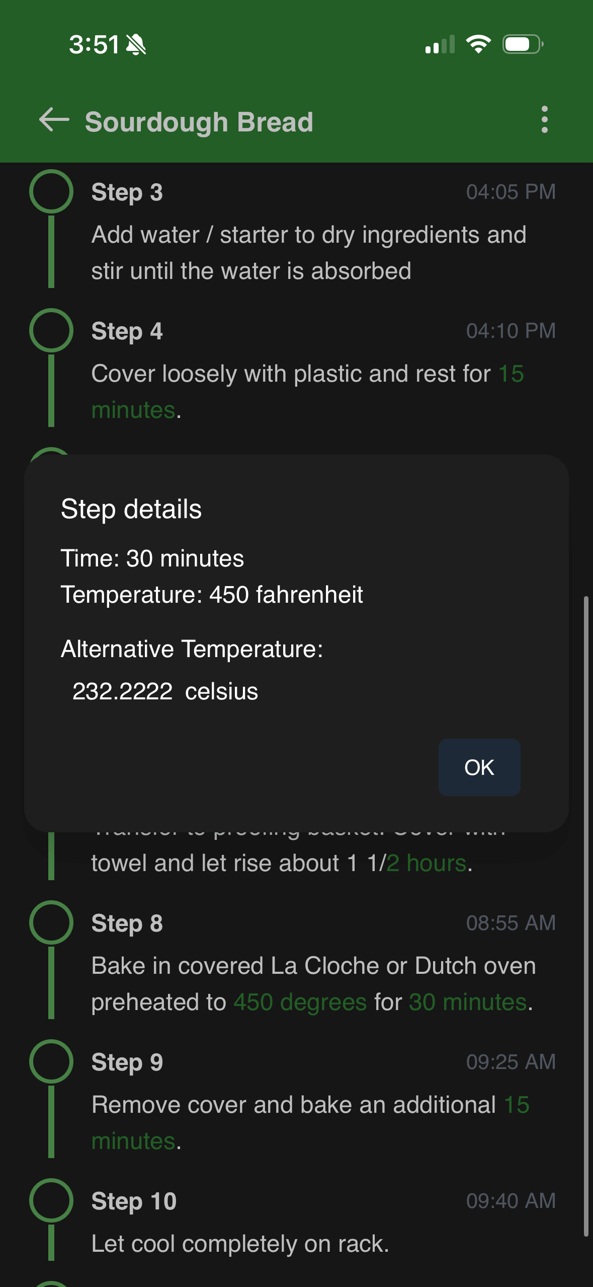 iOS step detail popup with temperature conversion